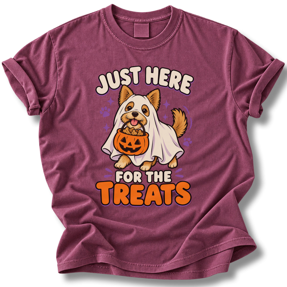 Just Here for the Treats Halloween Shirt | Cute Ghost Dog Tee