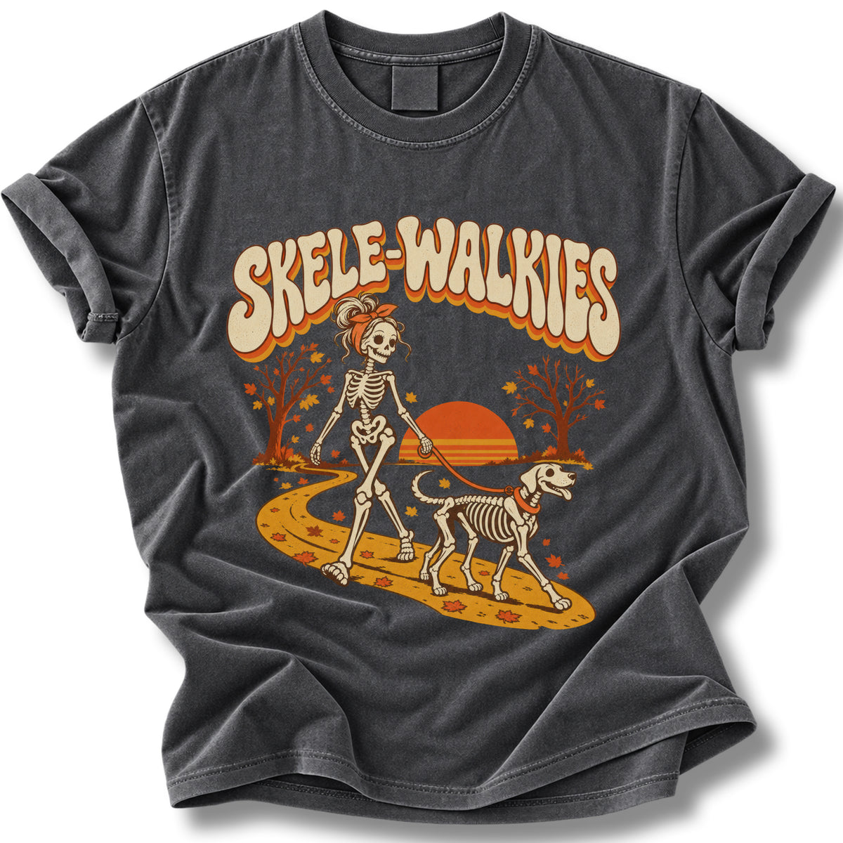 Skele-Walkies Halloween Shirt | Skeleton Dog Mom Walking Tee