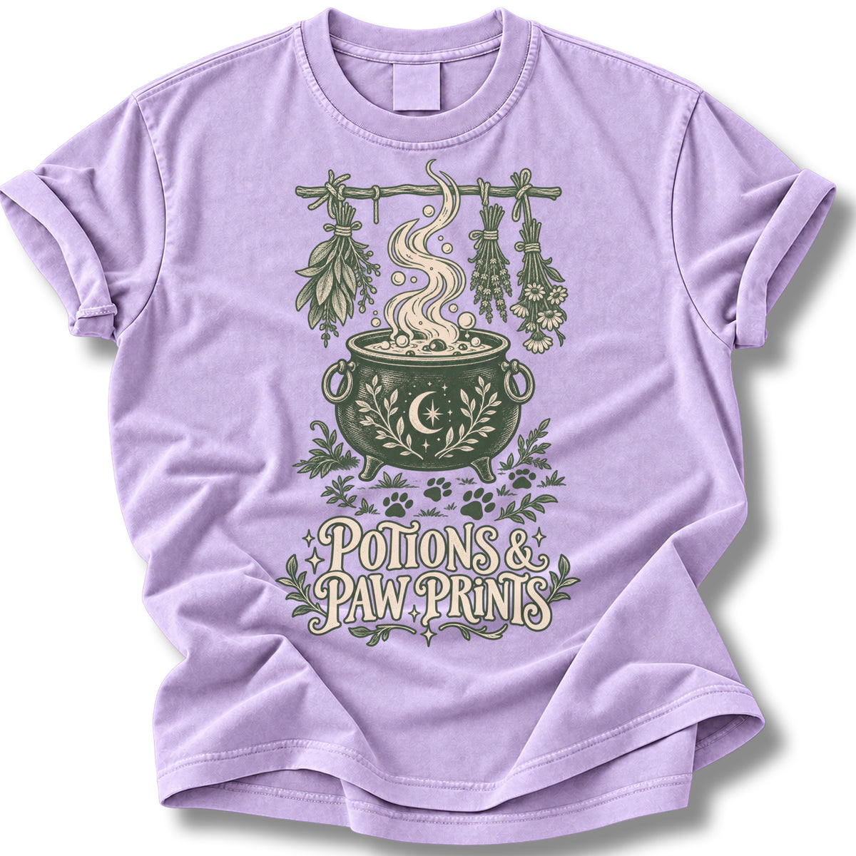 Potions & Paw Prints Halloween Shirt | Moon Cauldron Dog Mom Tee