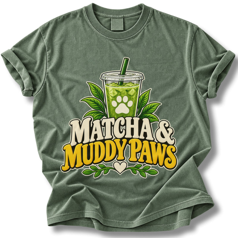 Matcha And Muddy Paws Dog Shirt | Cute Dog Mom Tee