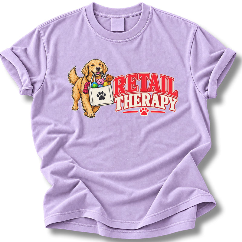 Retail Therapy Dog Shirt | Funny Golden Retriever Shopping Tee
