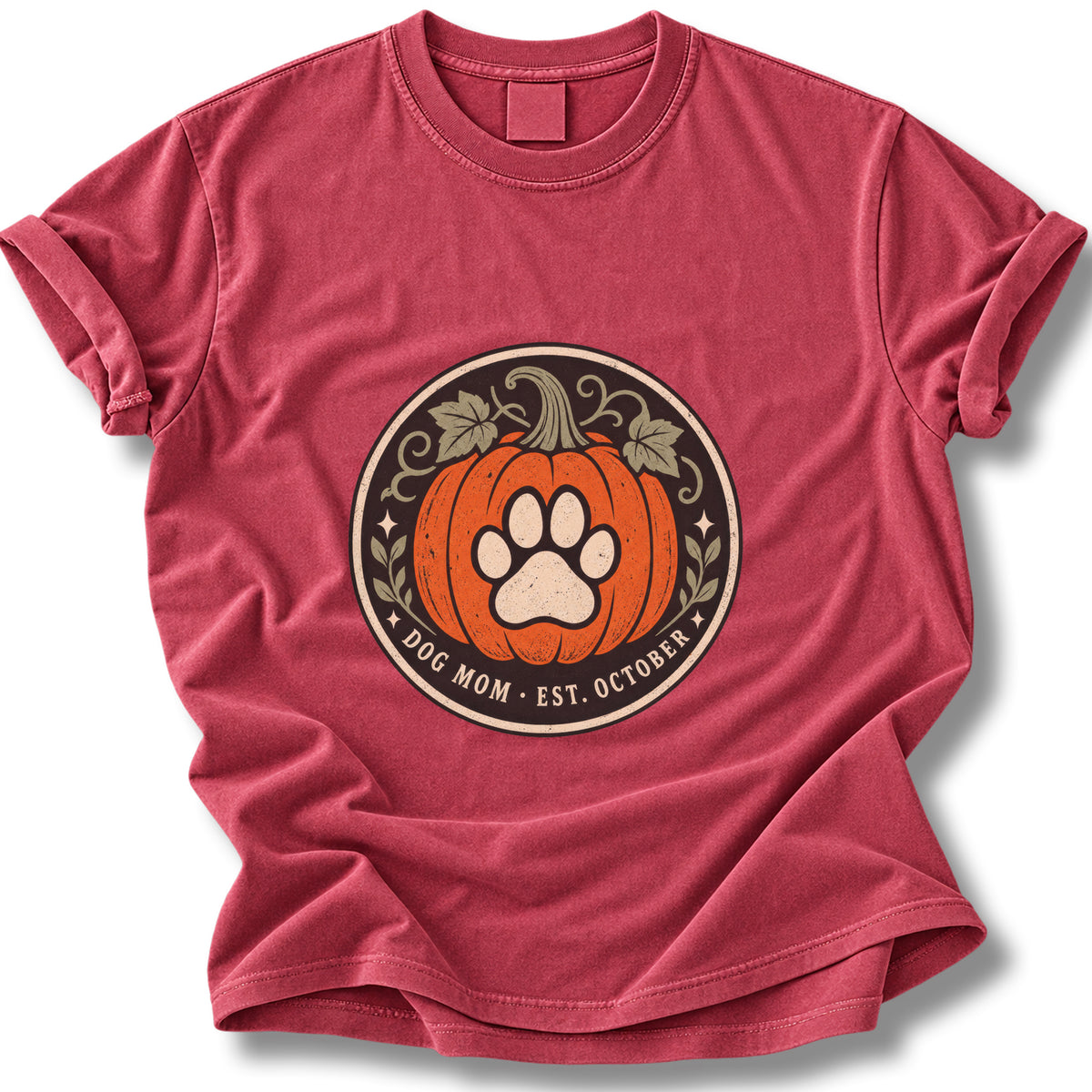 Dog Mom Est. October Halloween Shirt | Cute Pumpkin Paw Tee