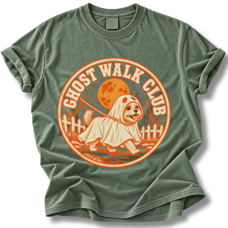 Ghost Walk Club Halloween Shirt | Cute Ghost Dog Tee