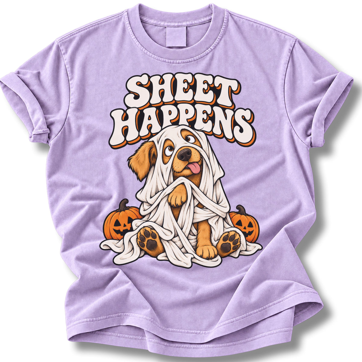 Sheet Happens Halloween Shirt | Funny Ghost Dog Tee