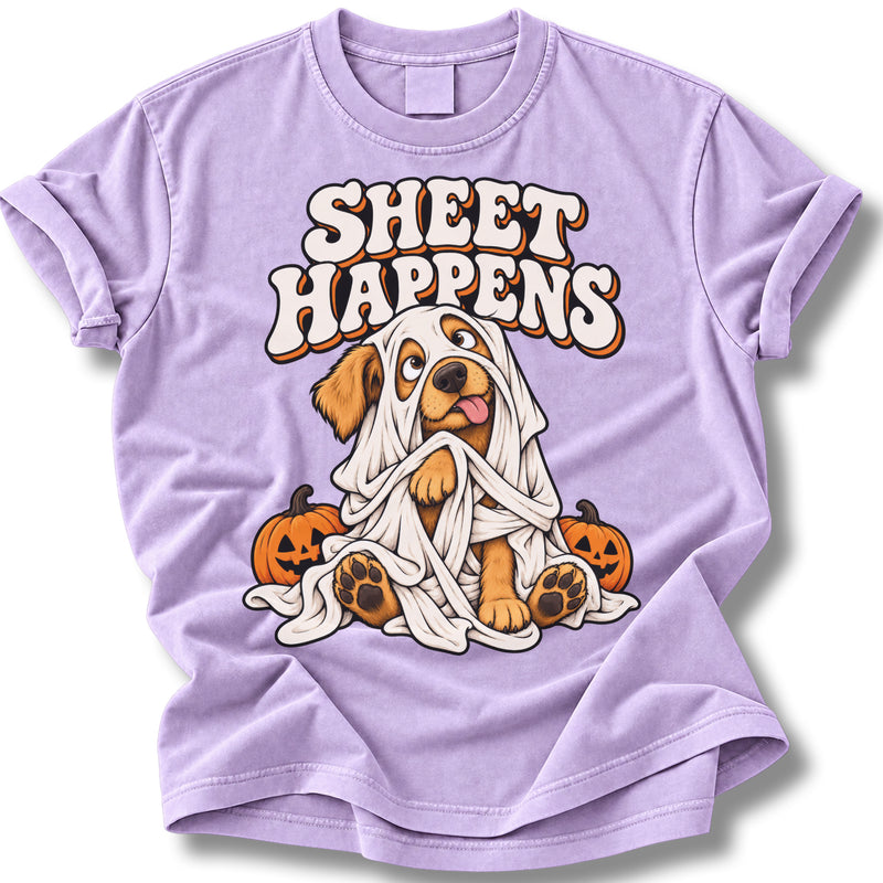 Sheet Happens Halloween Shirt | Funny Ghost Dog Tee