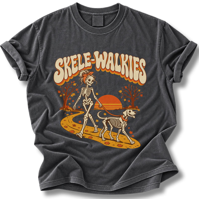 Skele-Walkies Halloween Shirt | Skeleton Dog Mom Walking Tee