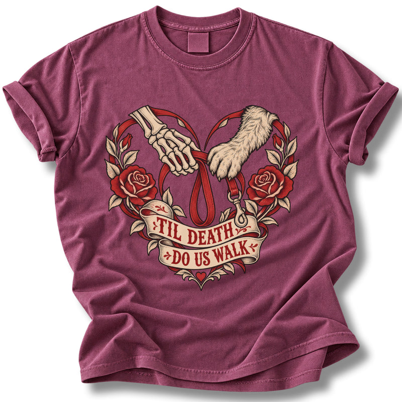 'Til Death Do Us Walk Halloween Shirt | Skeleton Paw and Roses Tee
