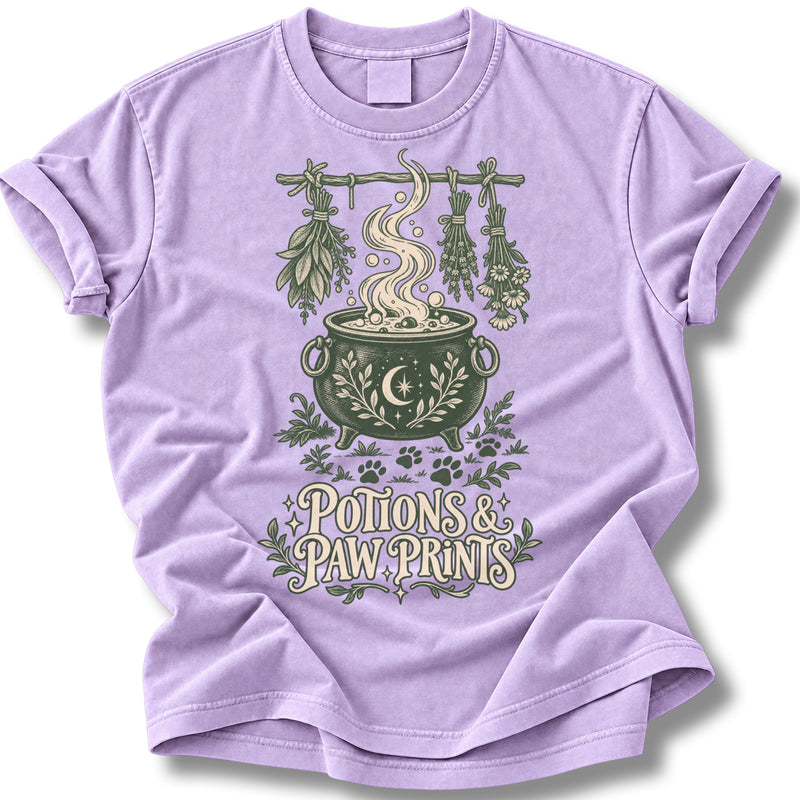 Potions & Paw Prints Halloween Shirt | Moon Cauldron Dog Mom Tee