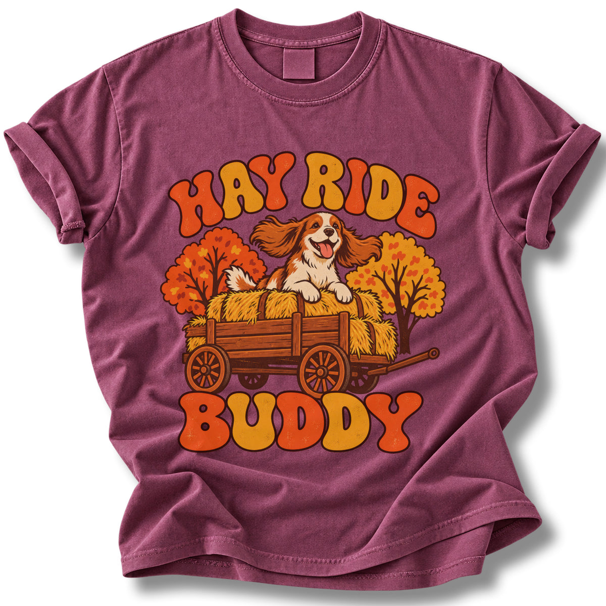 Hay Ride Buddy Shirt | Fall Spaniel Dog Lover Harvest Wagon Tee