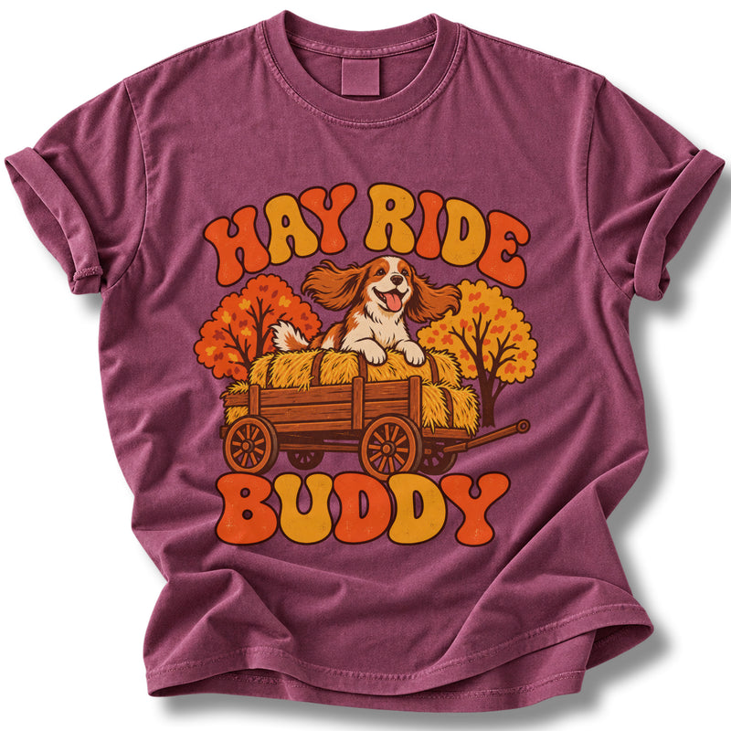 Hay Ride Buddy Shirt | Fall Spaniel Dog Lover Harvest Wagon Tee