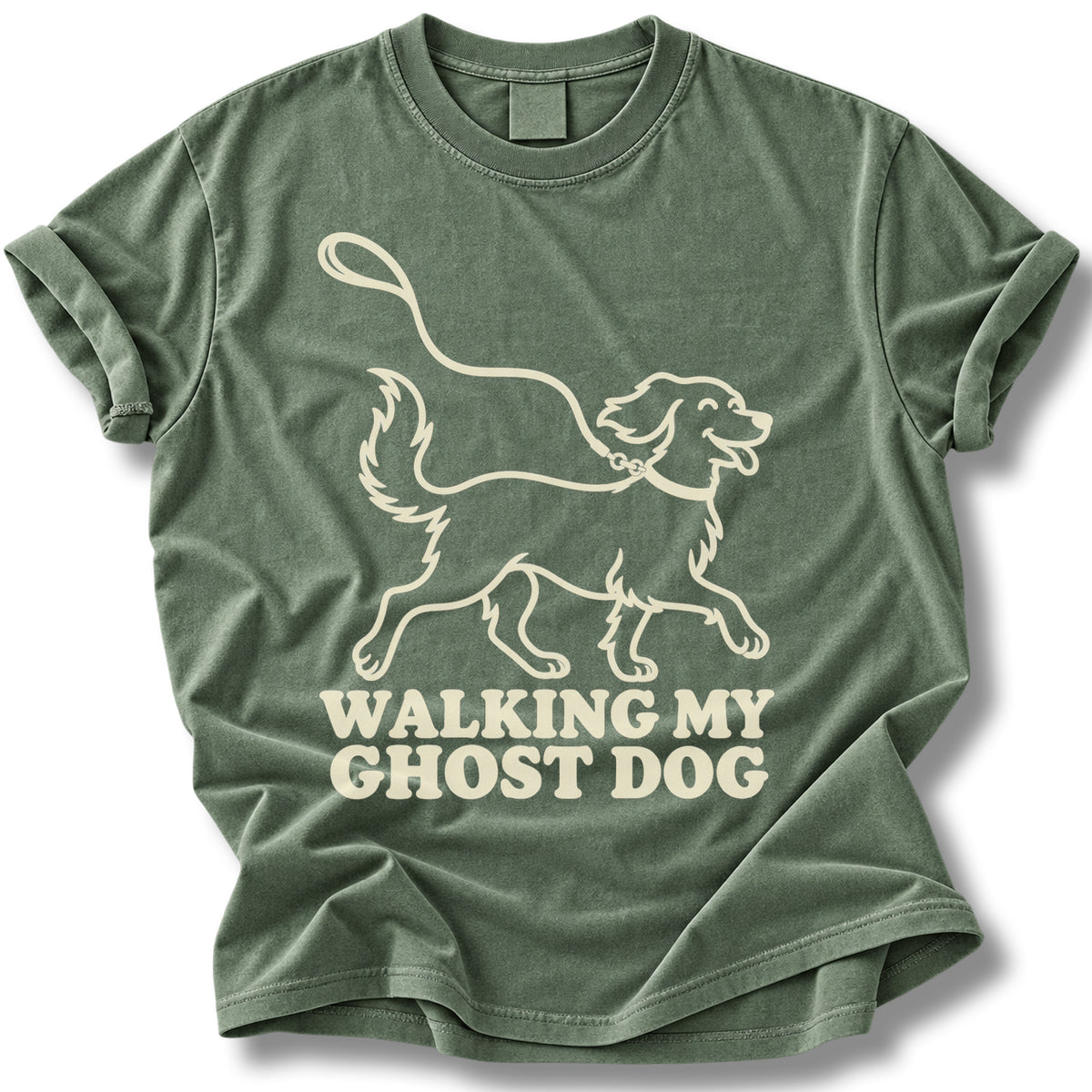 Walking My Ghost Dog Halloween Shirt | Cute Line Art Dog Walker Tee