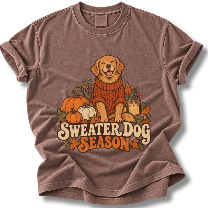 Sweater Dog Season Halloween Shirt | Cozy Golden Retriever Tee