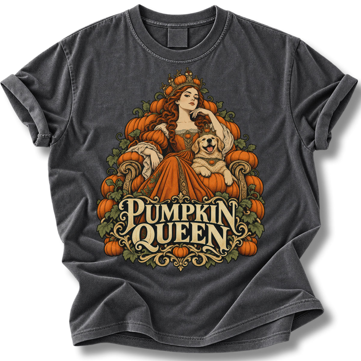 Pumpkin Queen Halloween Shirt | Dog Mom Golden Retriever Throne Tee