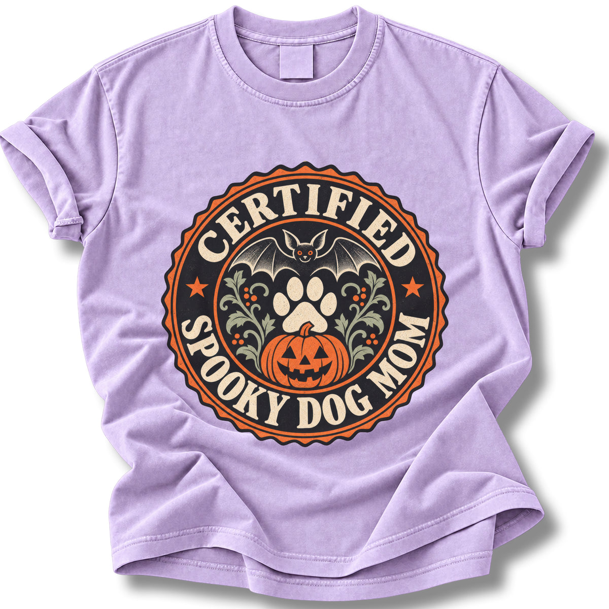 Certified Spooky Dog Mom Halloween Shirt | Pumpkin Paw Badge Tee