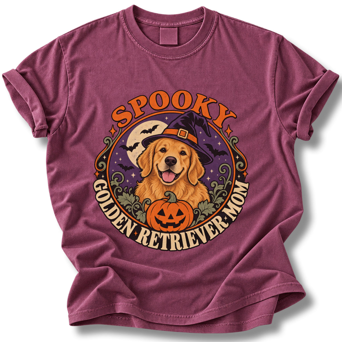 Spooky Golden Retriever Mom Halloween Shirt | Witch Hat Golden Tee